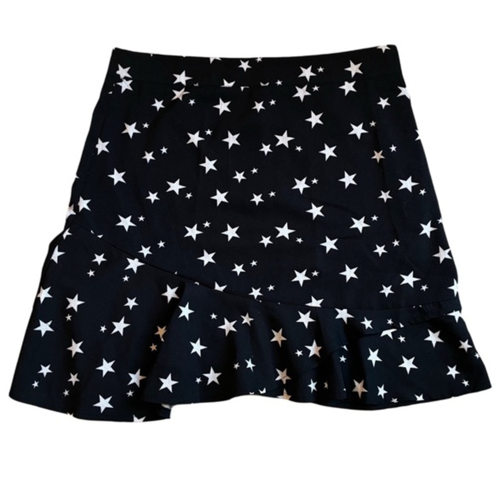 NWT NASTYGAL Black Star Print Ruffle Hem Skirt, Size US 8.